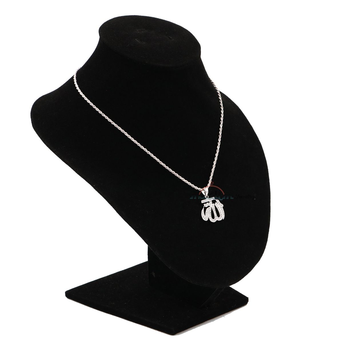 Small Allah Pendant Rhodium-Plated Silver with Cubic Zirconia