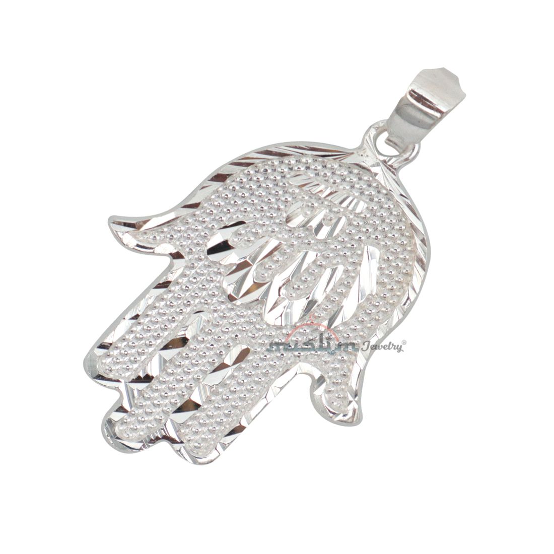 Large-size Sterling Silver Shiny Hand Allah Hand Diamond-cut Edge Design Pendant