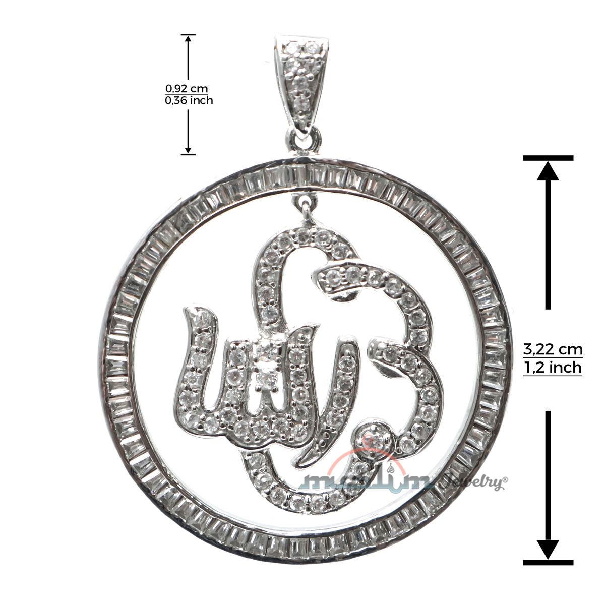 Allah Pendant Large Rhodium-Plated Silver Inlaid Cubic Zirconia