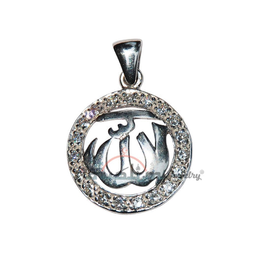Round Allah Cut-out Pendant Cubic Zirconia CZ Studded Border