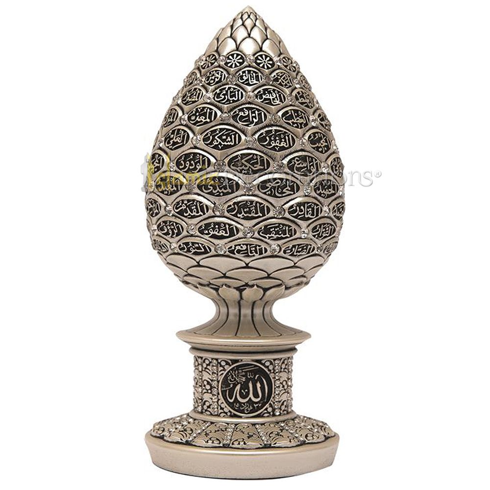 Pearl Flower Bud Asma Husna Clear Crystal 7-1/2 In Molded Ornament – Islamic Calligraphy Art