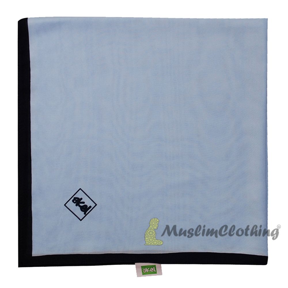 Light Blue with Dark Blue Border Chiffon Scarf Hijab Shawl Islamic Headwear