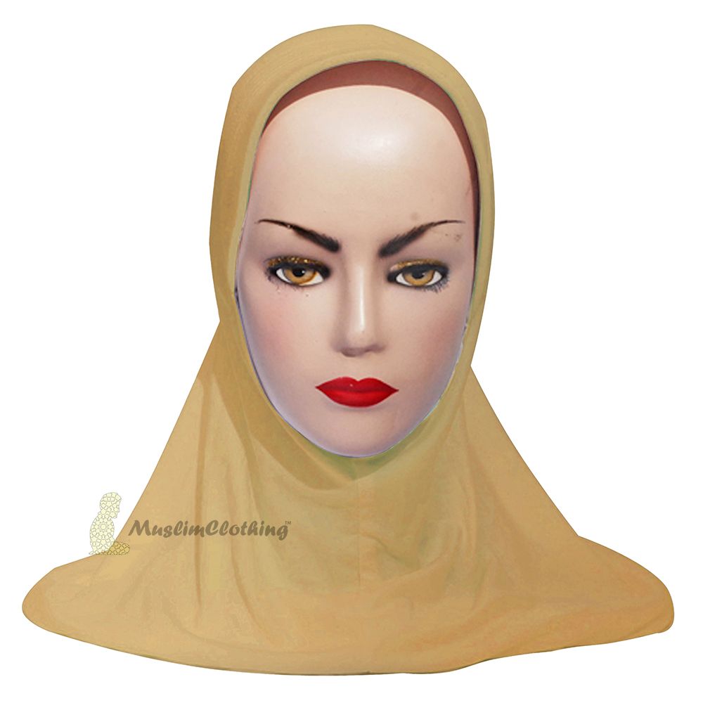 Instant Pull-On Easy Hijab Jilbab In Beige – Padded Visser Shoulder-Length Easy Muslimah Khimar