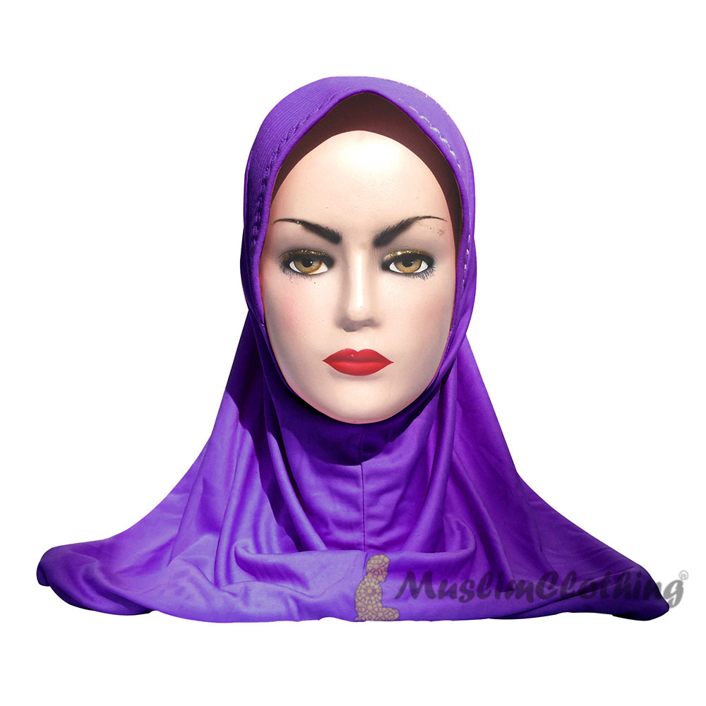 Hijab Instan Mudah Dipakai Warna Ungu Muda - Visser Berbantalan Panjang Sebahu Mudah Muslimah Khimar