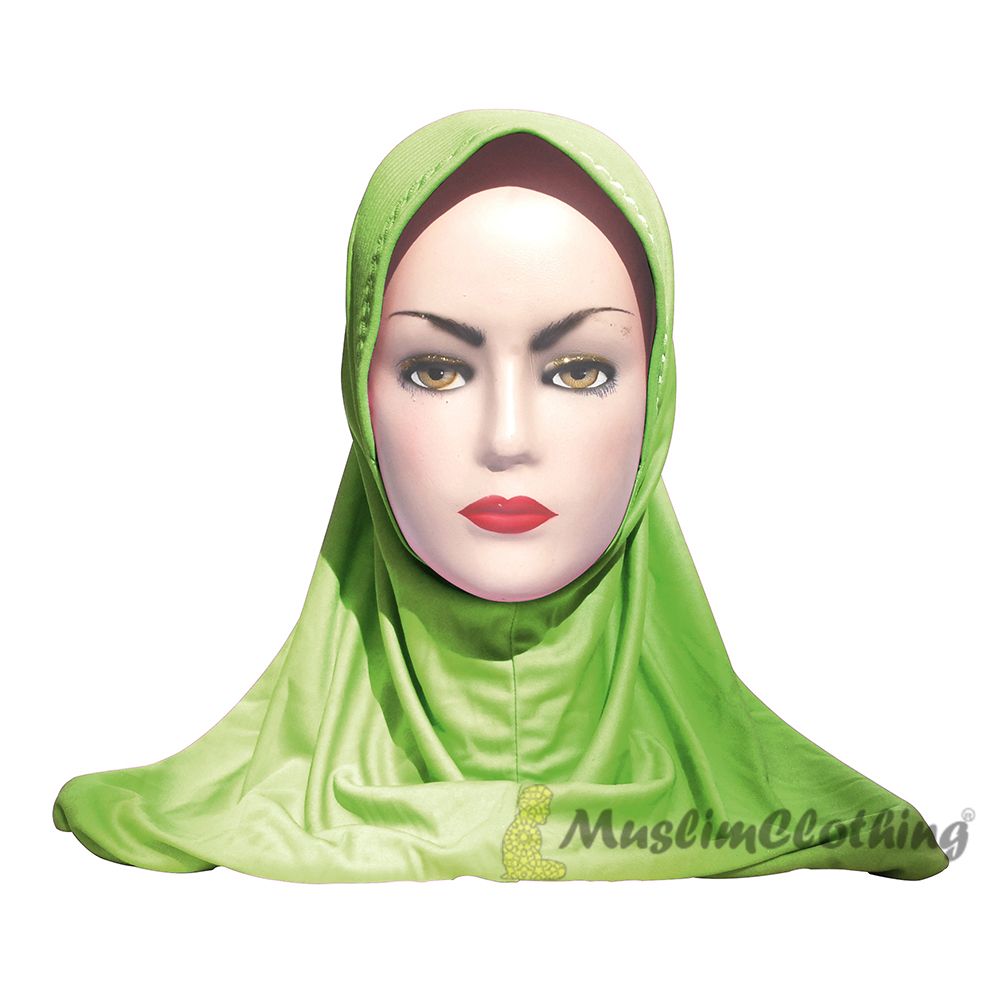 Instant Pull-On Easy Hijab Jilbab In Various Parrot Green – Padded Visser Shoulder-Length Easy Muslimah Khimar