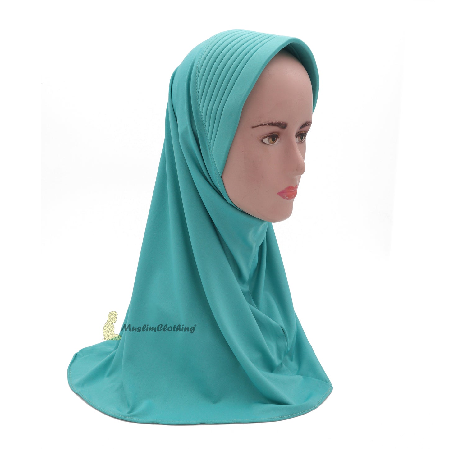 Hijab Instan Mudah Dipakai Warna Pastel Turquoise - Visser Empuk Sepanjang Bahu Muslimah Khimar Mudah
