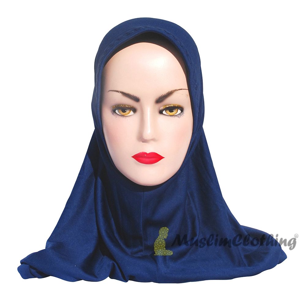 Instant Pull-On Easy Hijab Jilbab In Various Dark Blue – Padded Visser Shoulder-Length Easy Muslimah Khimar