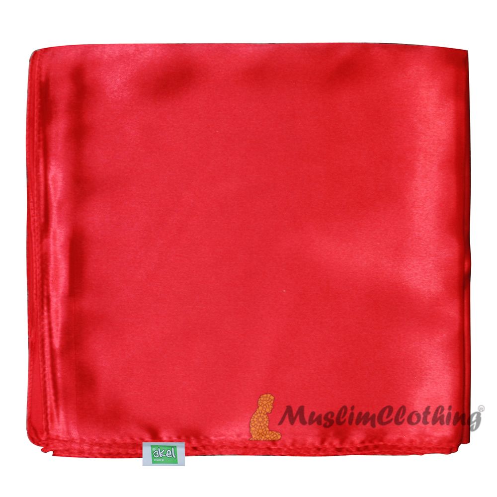 Red Borderless Satin Scarf Hijab Shawl Islamic Headwear