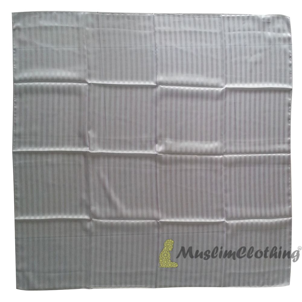 White Striped Borderless Satin Scarf Hijab Shawl Islamic Headwear