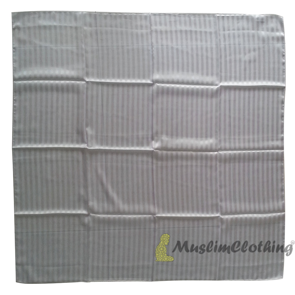 White Striped Borderless Satin Scarf Hijab Shawl Islamic Headwear