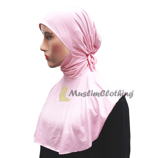 Jilbab Dalaman Ninja Warna Pink Terang yang Diikat di Belakang Leher, Jilbab Dalaman Maroko