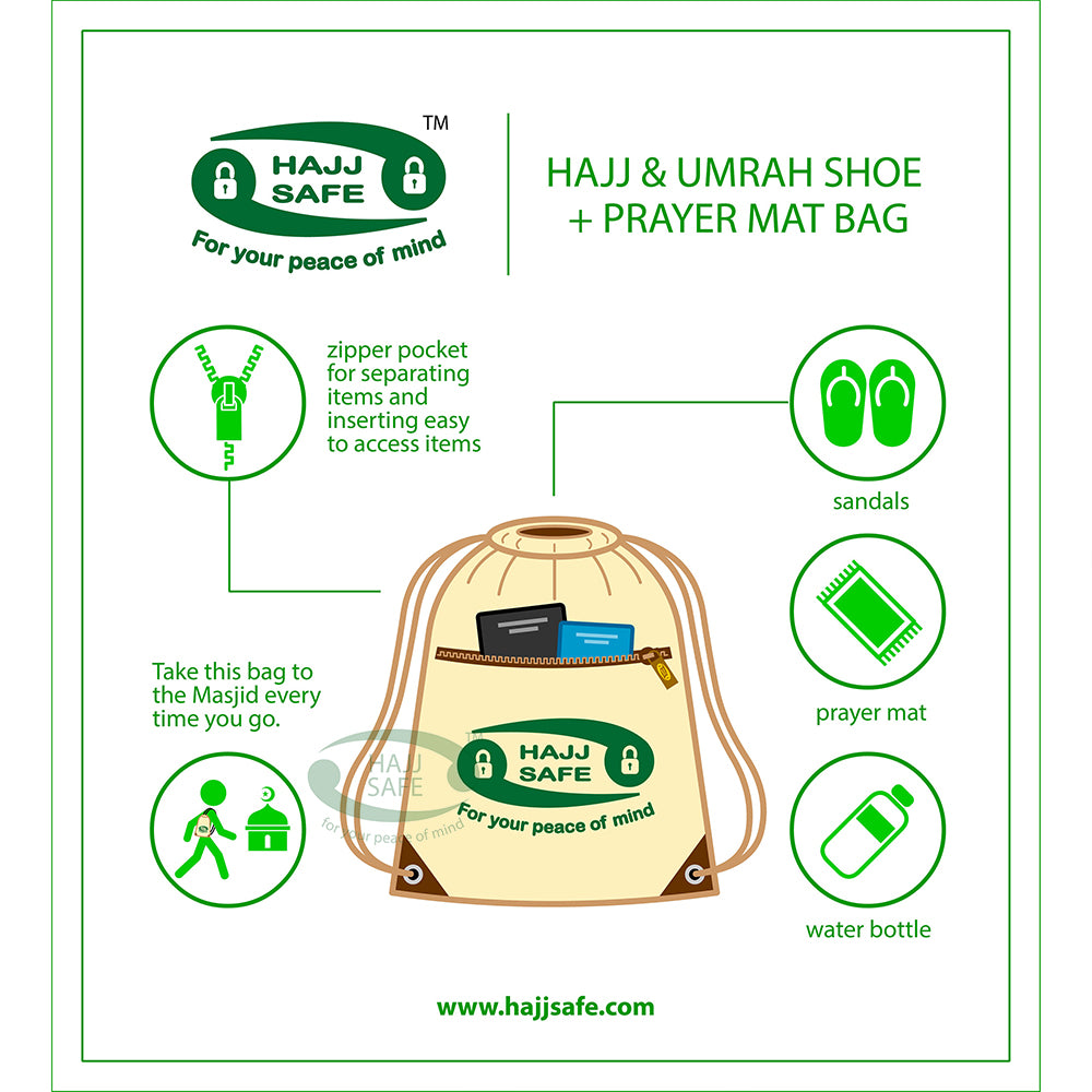 HajjSafe™ Haji & Umrah - Tas Sepatu + Sajadah