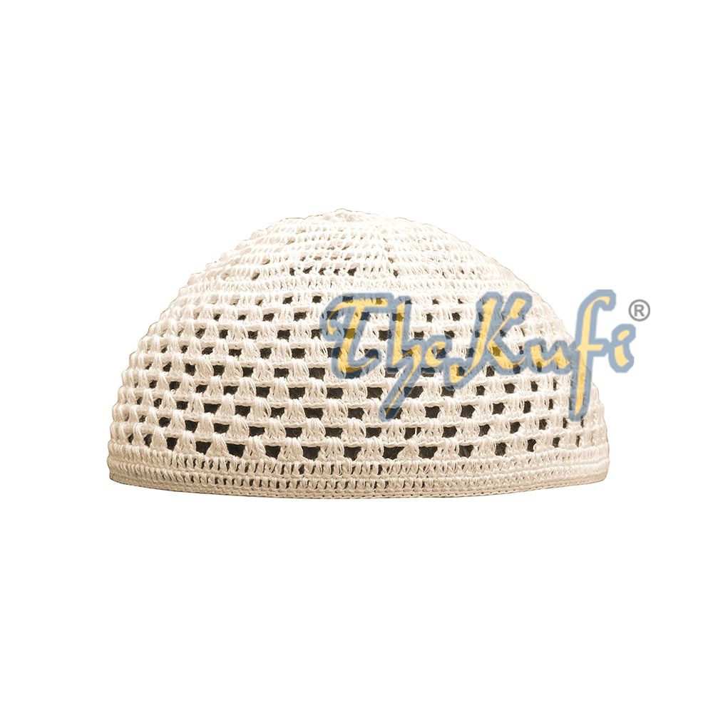 Kids Open Weave Soft Comfortable Hand-Crocheted Cream Kufi Hat