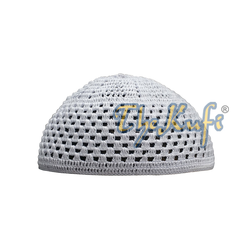 Kufi rajutan tangan katun tenunan terbuka putih lembut nyaman tahan lama