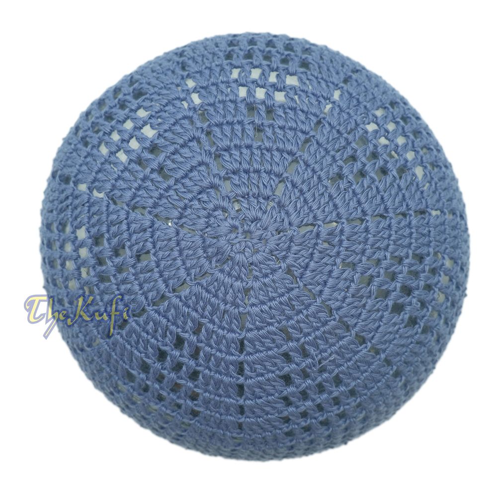 Cotton Pigeon Blue Tight & Loose Weave Design Crochet Knit Head Cover Kufi