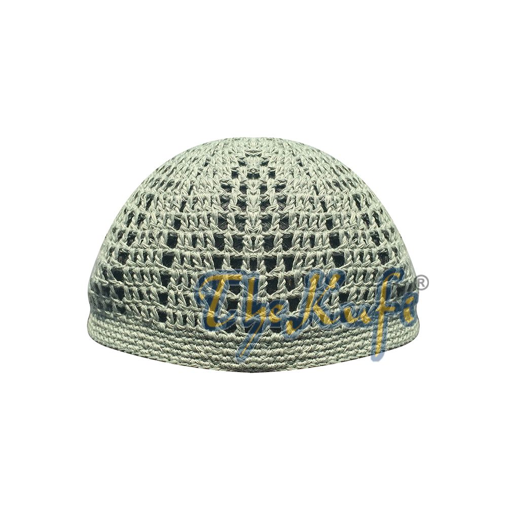 Cotton Olive Green Tight & Loose Weave Design Crochet Knit Head Cover Skull Cap Kufi