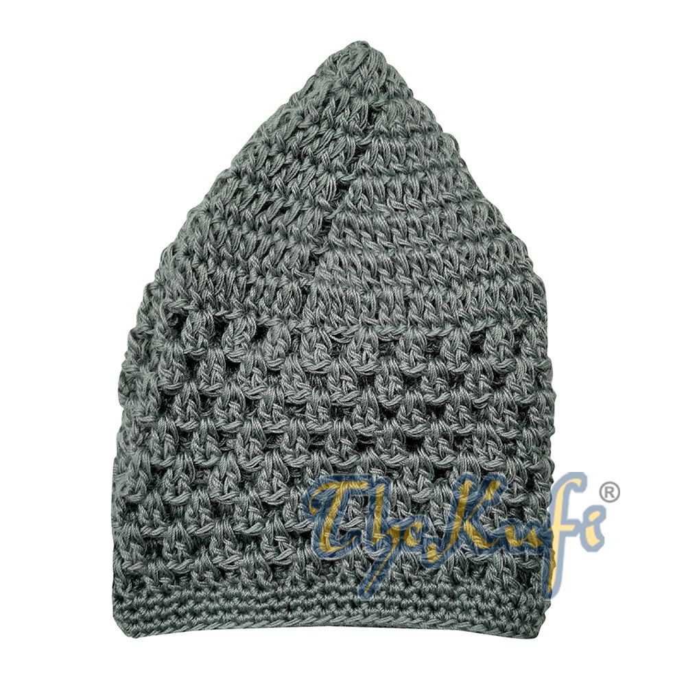 Khaki Green Crocheted Cotton Open-Weave Infant Skull Koopy Cap Hats Topi