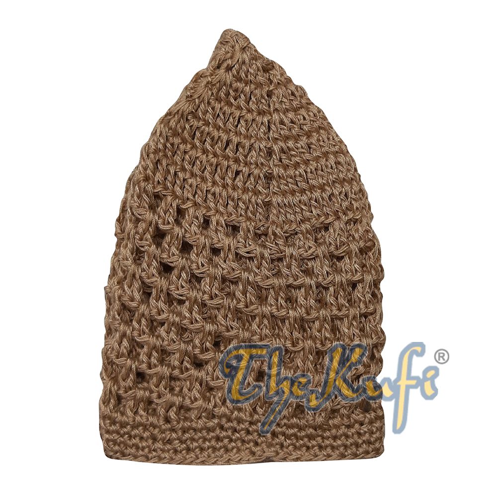 Hand-Crocheted Cotton Light Brown Skull Cap Kufi Comfortable Head Cover