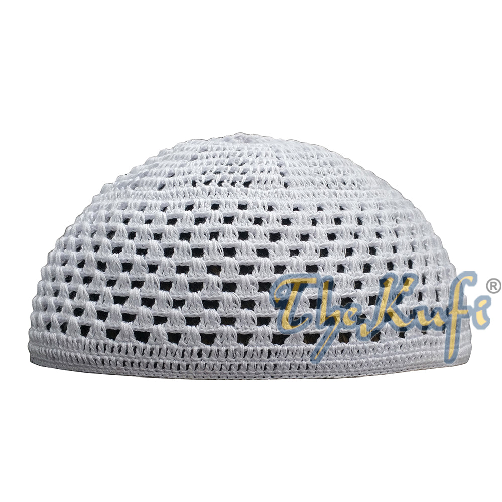 Cotton Crochet Topi Tengkorak Putih Terang Gaya Tenunan Terbuka Kufi