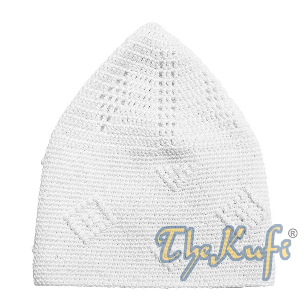 White Hand-Crochet Open Weave Horizontal Knots Design Kufi