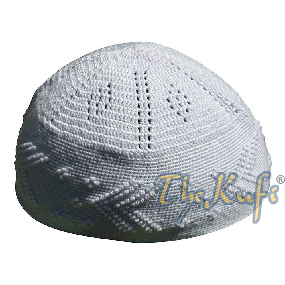 White Cotton Hand-Crochet with Arrow Design Large Kufi