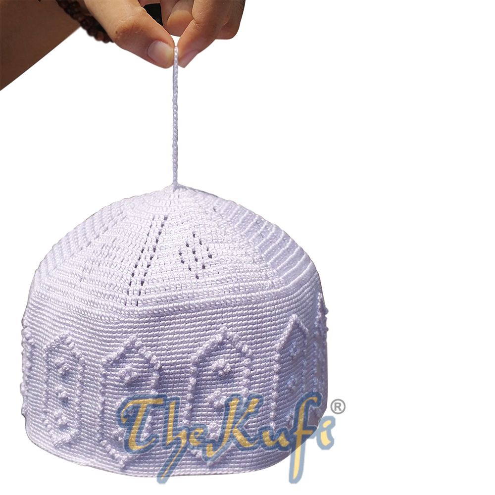 Handmade One-Size Cotton White Knot Design Yemeni Habaib Kufi