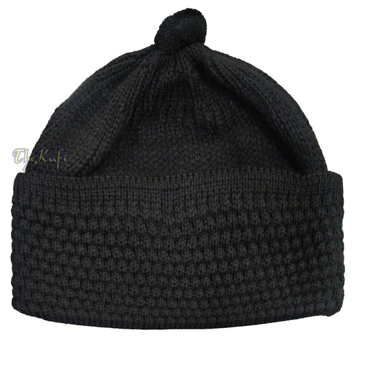 Black Winter Beanie with Pompom THICK Faux Wool Double Layer Warm Hat Cap ONE-SIZE