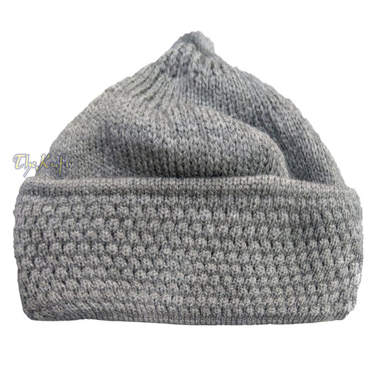 Grey Winter Beanie with Pompom THICK Faux Wool Double Layer Warm Hat Cap ONE-SIZE