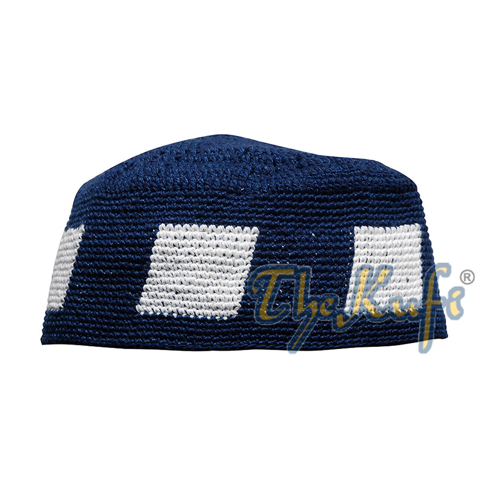 Kufi Biru Tua Kaitan Tangan Dengan Petak Putih Untuk Kanak-kanak