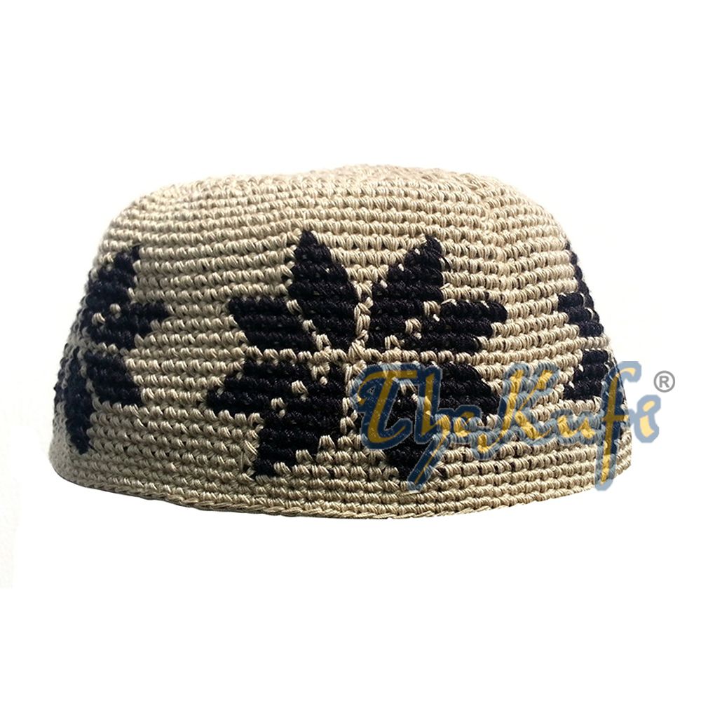 Hand-Crocheted Khaki Kufi with Black Stars For Kids