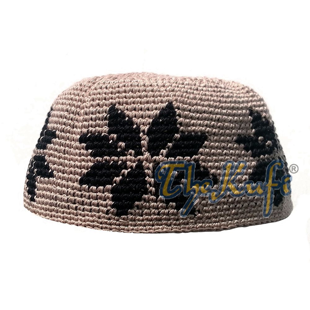Hand-Crocheted Light Brown Kufi with Brown Stars For Kids