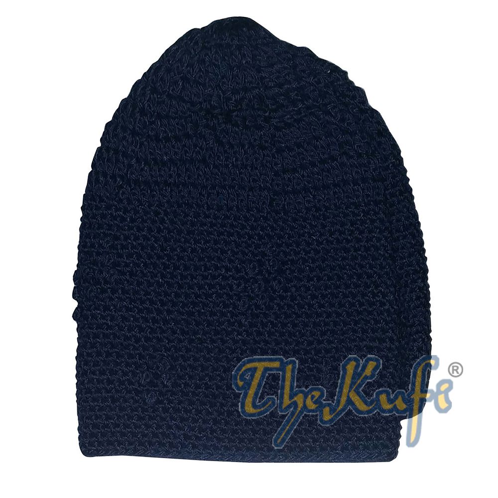 Desain Simpul Rajutan Tangan Biru Tua Kufi Lembut Nyaman
