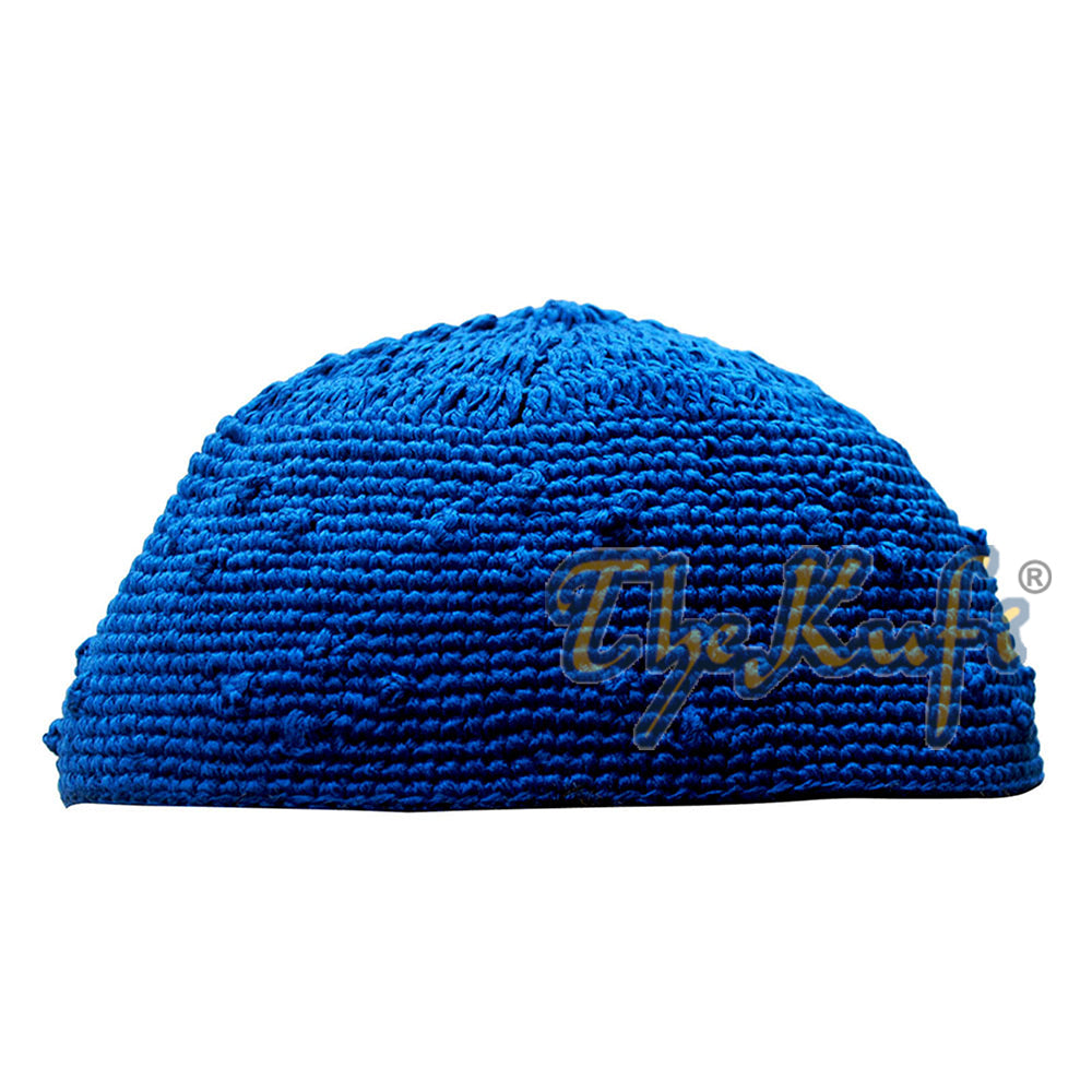 Kufi Desain Simpul Lembut Nyaman Rajutan Tangan Biru Royal Muda