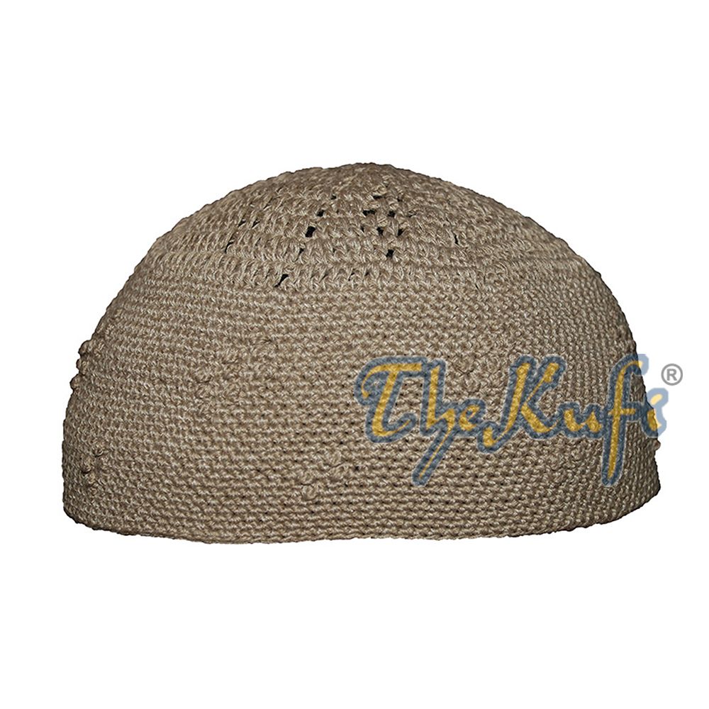Light Khaki Hand-Crocheted Knot Design Soft Comfortable Kufi