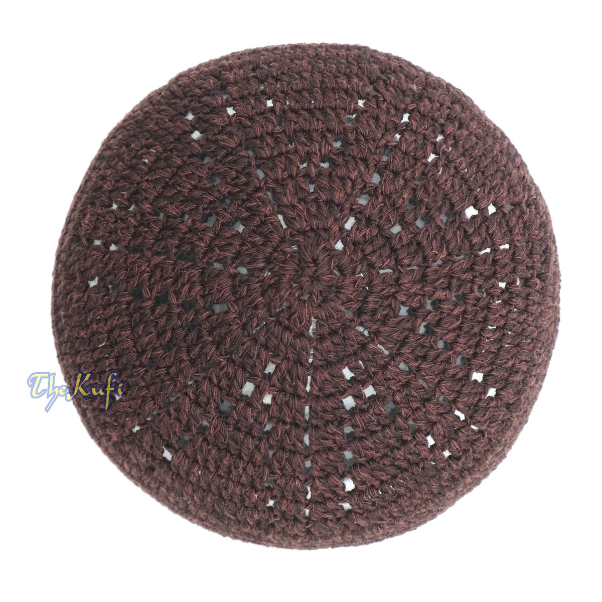 Hand-Crocheted Dark Brown Kufi with White Squares For Kids