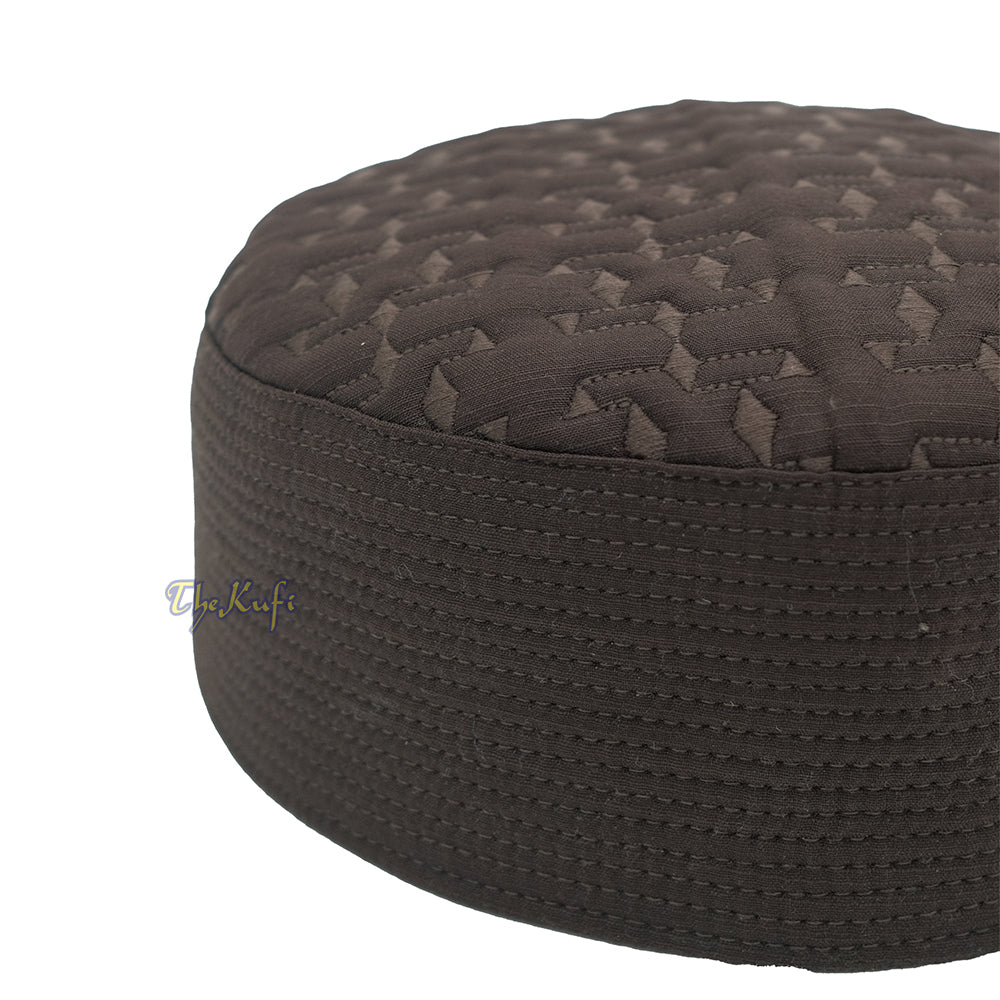 Kufi Malawi Premium Berlapis Coklat Tua - Peci Sembahyang Muslim Motif Ghalib Bulat Bordir Buatan Tangan