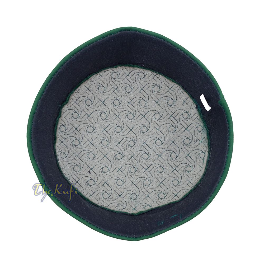 Green Pinwheel Motif Top - Malawi African Muslim Kufi Hat - Islamic Semi-Stiff Stitched Wall Prayer Cap