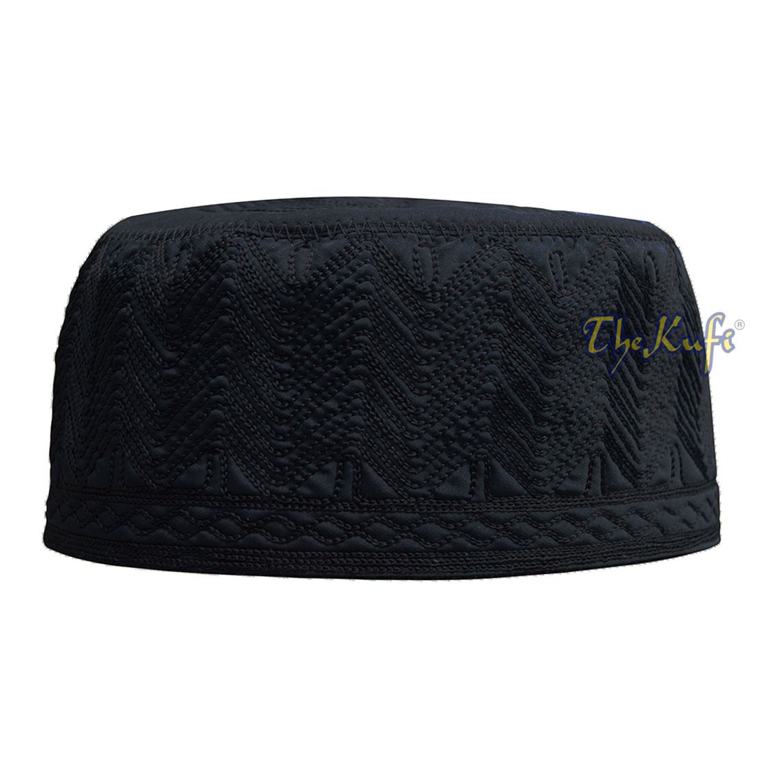 Black Madinah Kufi | Embroidered Mix Fabric 3-inch Muslim Hat