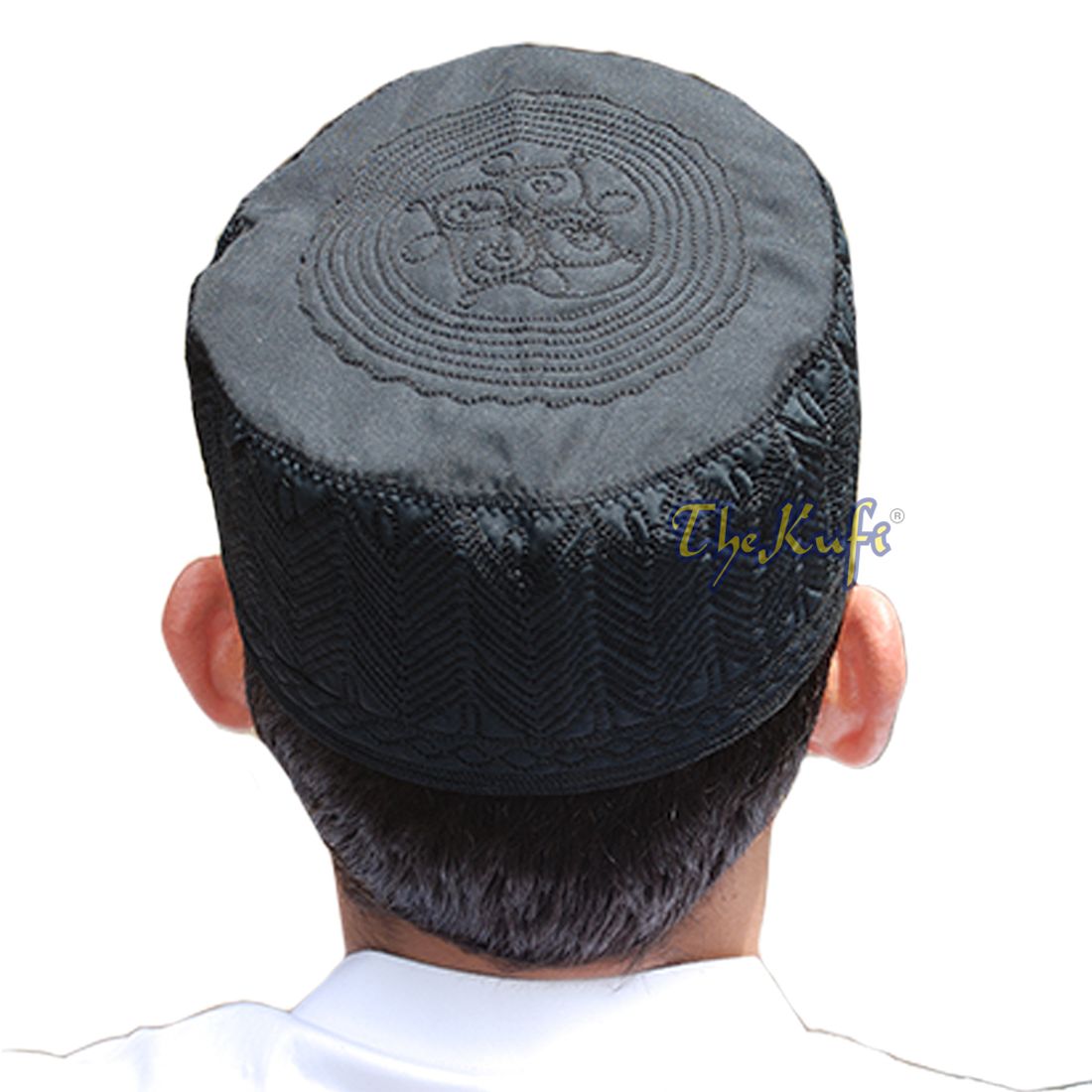 Black Madinah Kufi | Embroidered Mix Fabric 3-inch Muslim Hat