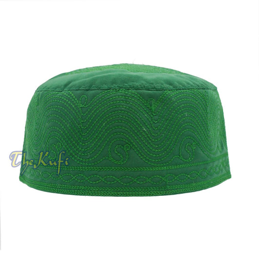 Green Madinah Kufi | Embroidered Mix Fabrik Muslim Takke Peci Kofia Hat