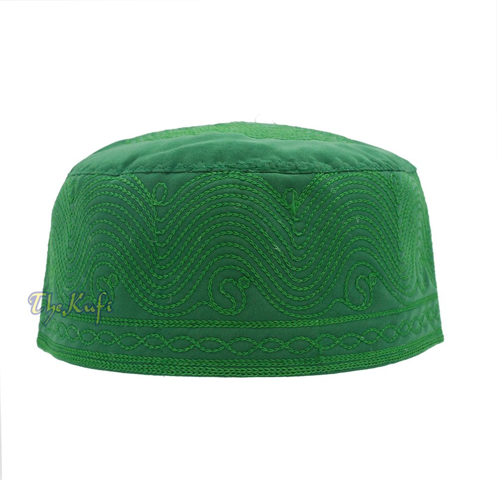 Green Madinah Kufi | Embroidered Mix Fabric Muslim Takke Peci Kofia Hat
