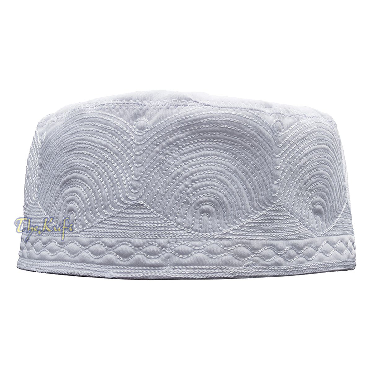 White Madinah Kufi | Embroidered Mix Fabric 3-inch Muslim Hat