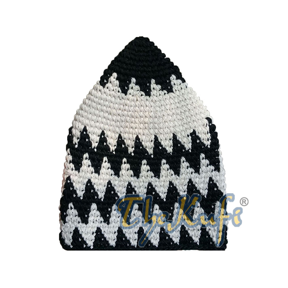 Topi Kufi Zigzag Hitam & Putih Putih Tegap Kaitan Tangan