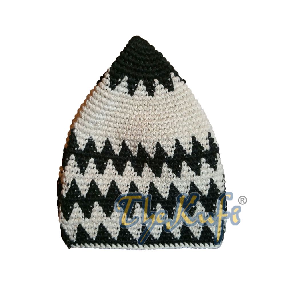 Hand-Crocheted Cotton Sturdy Black & Latte Zigzag Kufi Hat