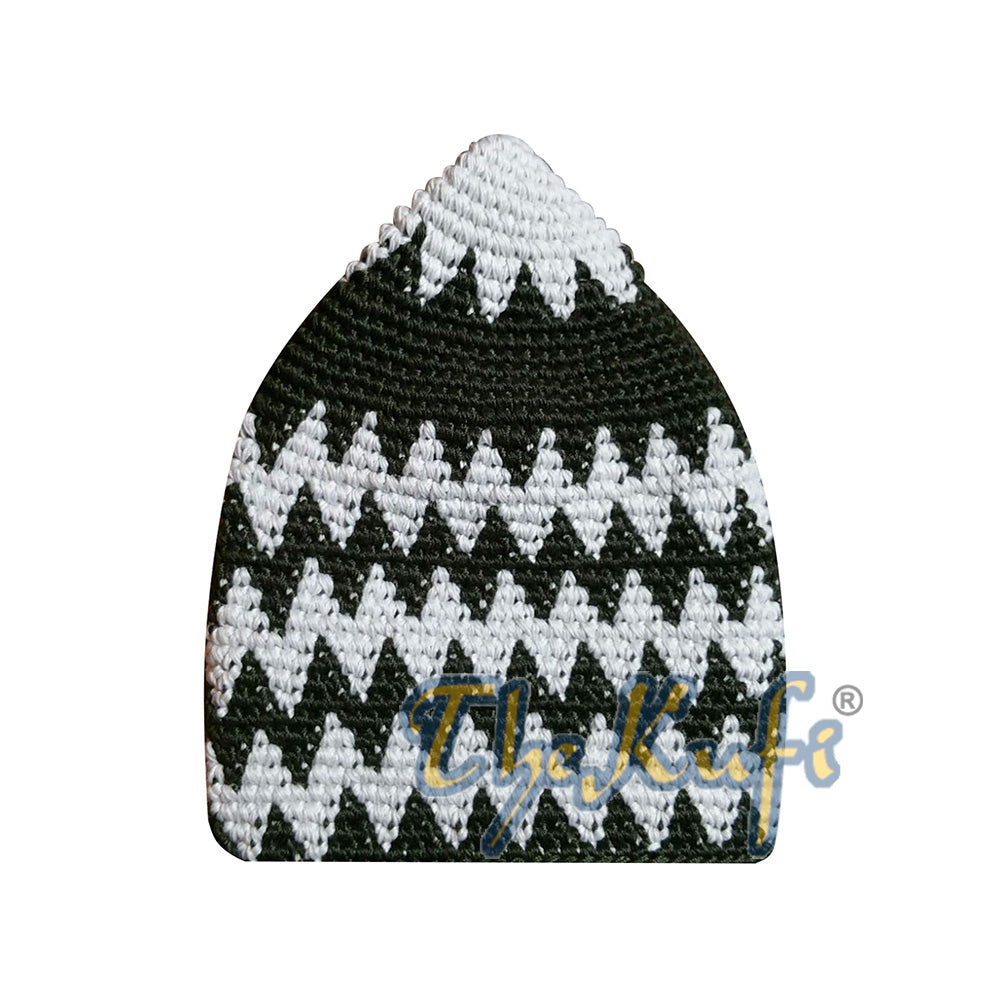 Krim Kukuh Kapas Kaitan tangan & Topi Kufi Zigzag Hijau Hutan Gelap