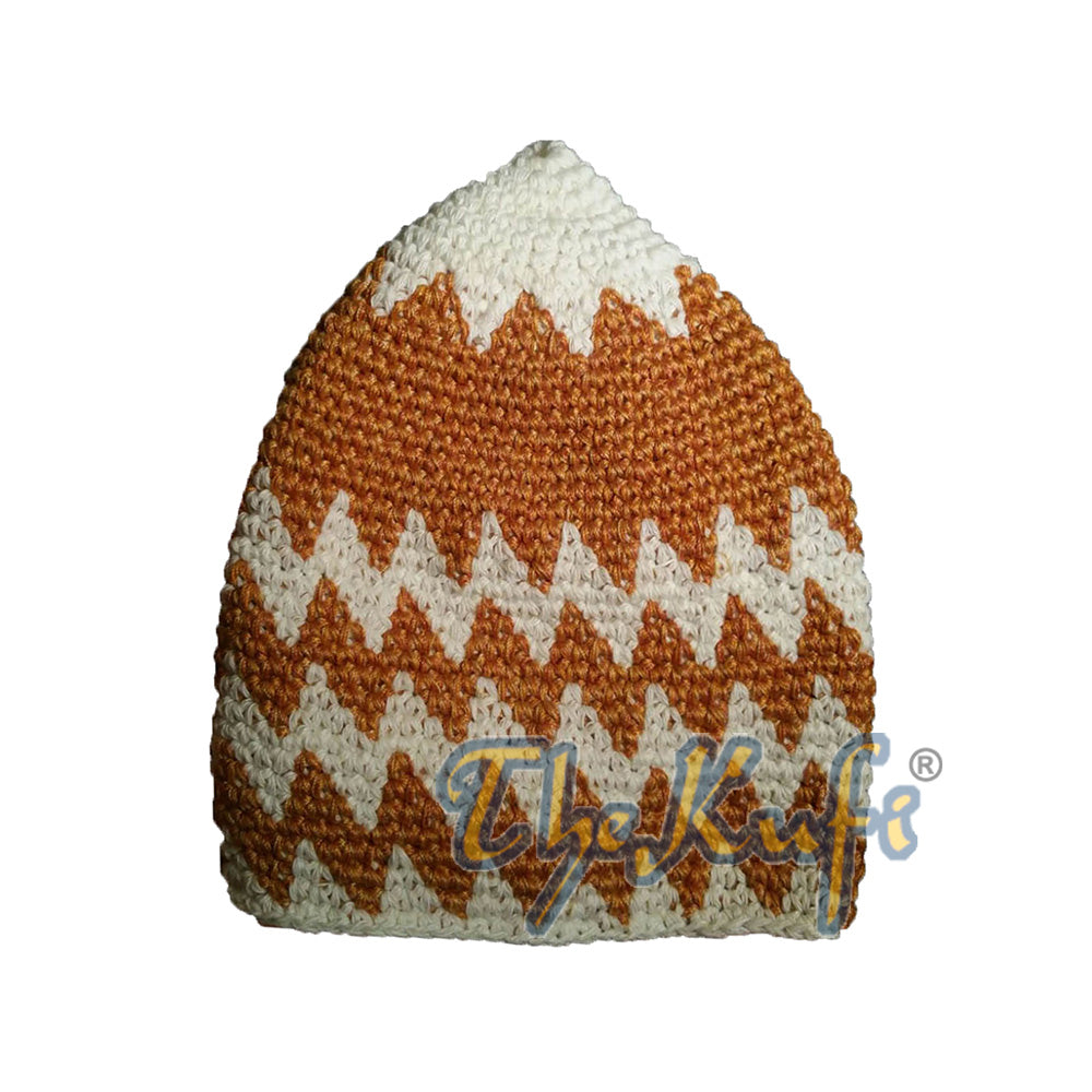 Krim Kukuh Kapas Kaitan Tangan & Topi Kufi Zigzag Coklat Karat Pudar