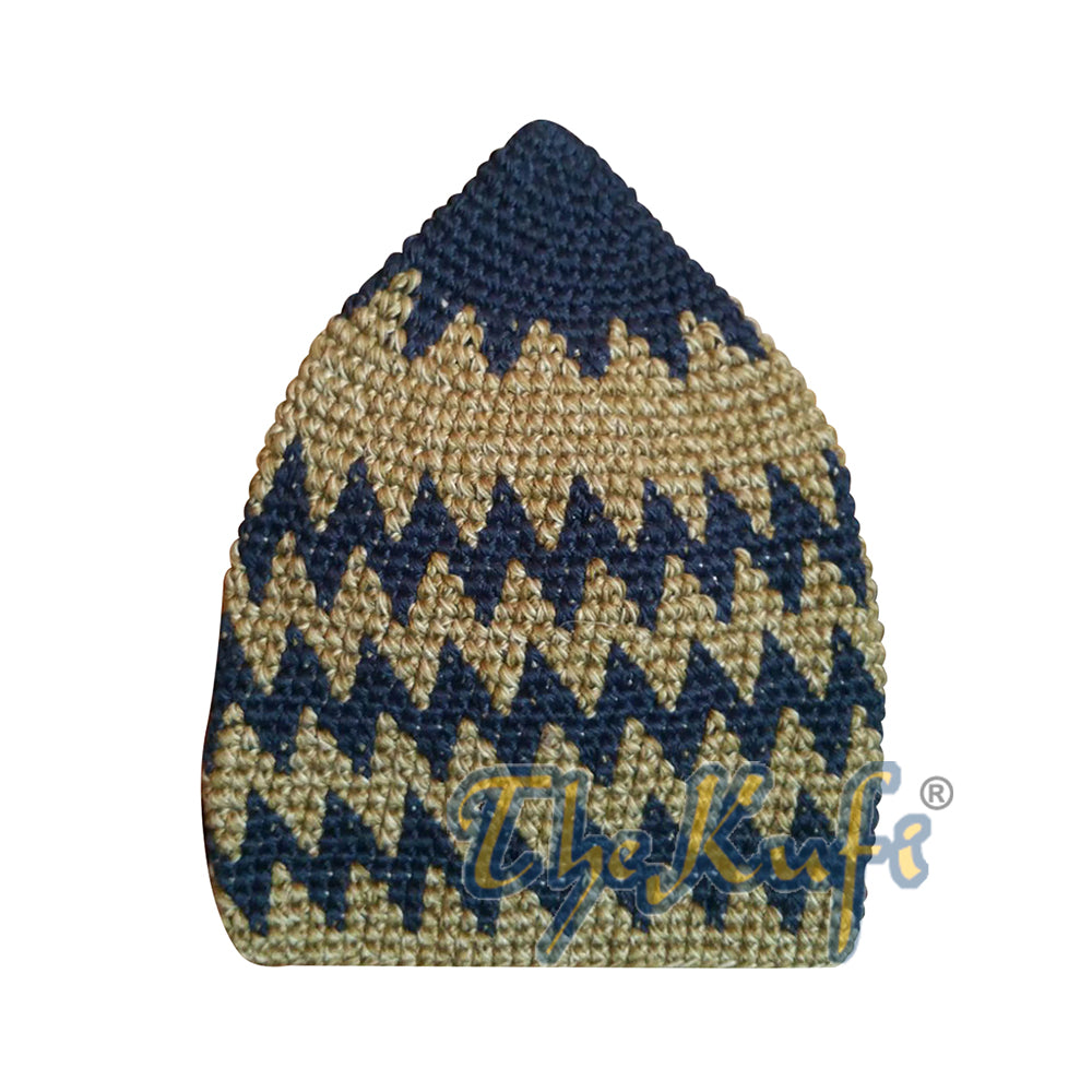 Kanak-kanak Kapas Kait Tangan Biru Tua & Hijau Pudar Khaki Zigzag Topi Kufi