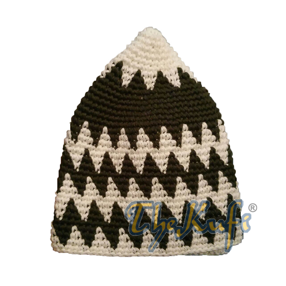 Topi Kufi Zigzag Katun Rajutan Tangan Kuat Warna Putih Pucat dan Hijau Tentara Tua
