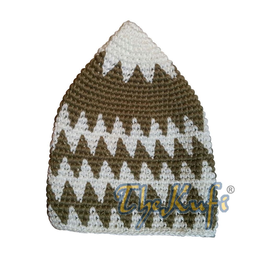 Kanak-kanak Kapas Kaitan Tangan Putih & Topi Kufi Zigzag Khaki