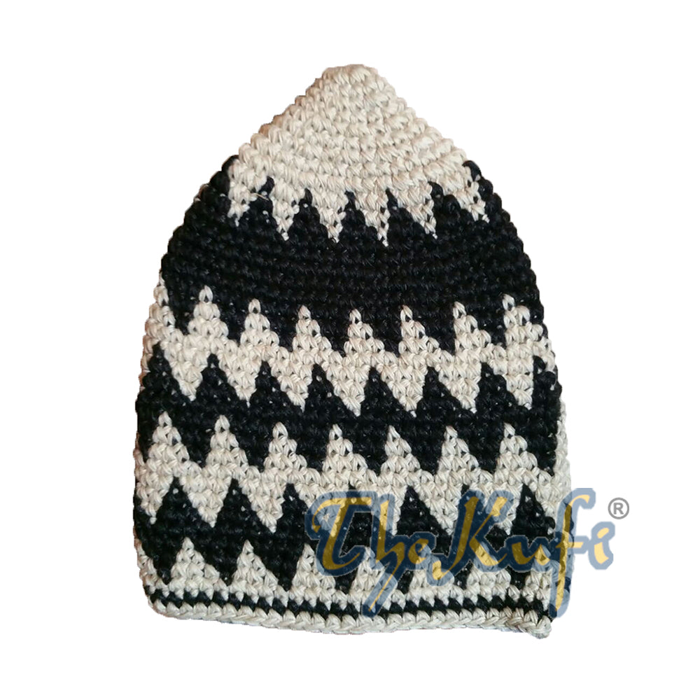 Topi Kufi Latte Kokoh dari Katun Rajutan Tangan & Topi Kufi Zigzag Hitam